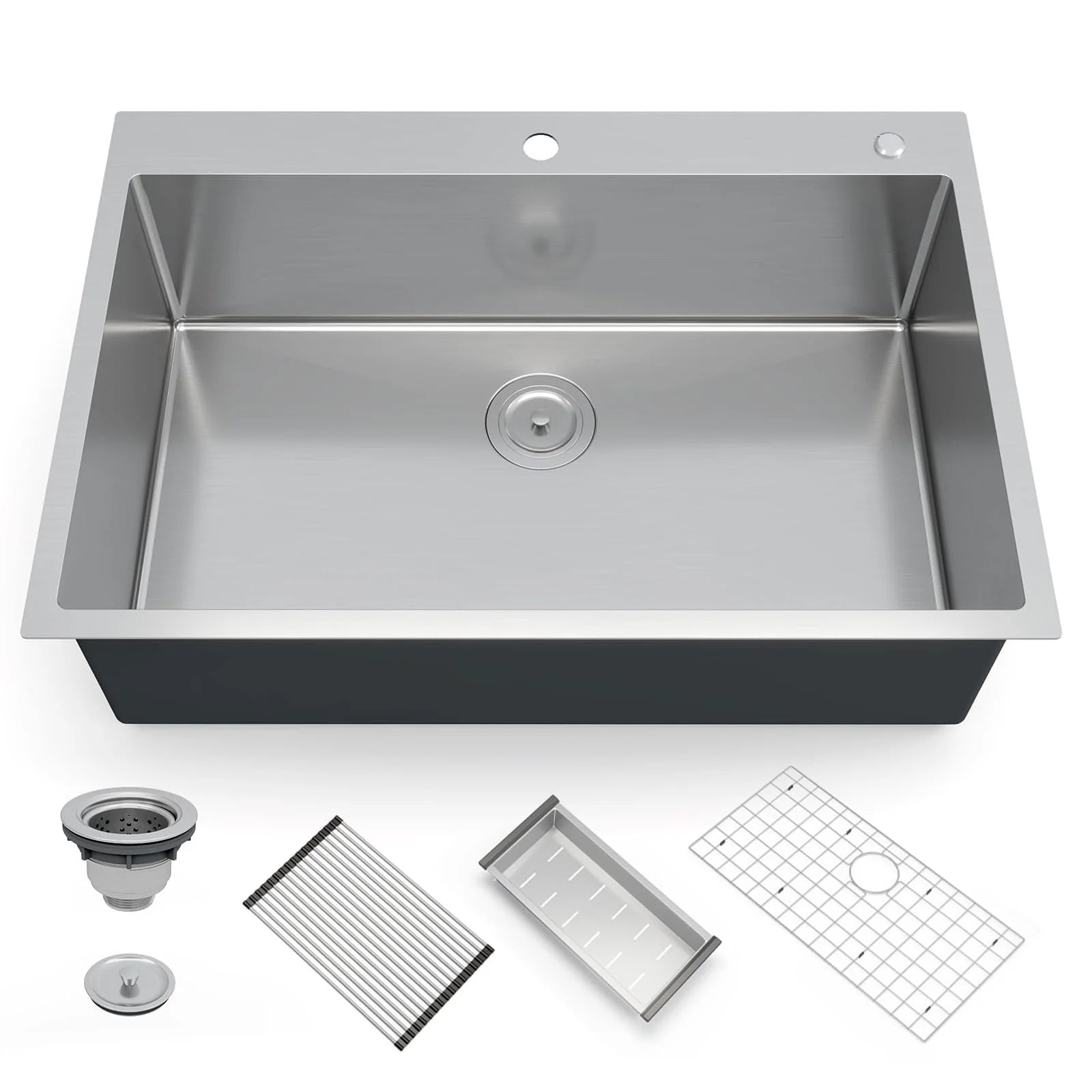 Garvee Edelstahl-Einbauspüle 76 x 56 cm, 1 Becken 25 cm tief, Zubehörset, für Küche & Bar