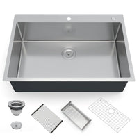 Garvee Edelstahl-Einbauspüle 76 x 56 cm, 1 Becken 25 cm tief, Zubehörset, für Küche & Bar