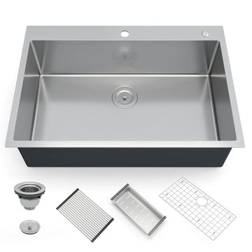 Garvee Edelstahl-Einbauspüle 76 x 56 cm, 1 Becken 25 cm tief, Zubehörset, für Küche & Bar