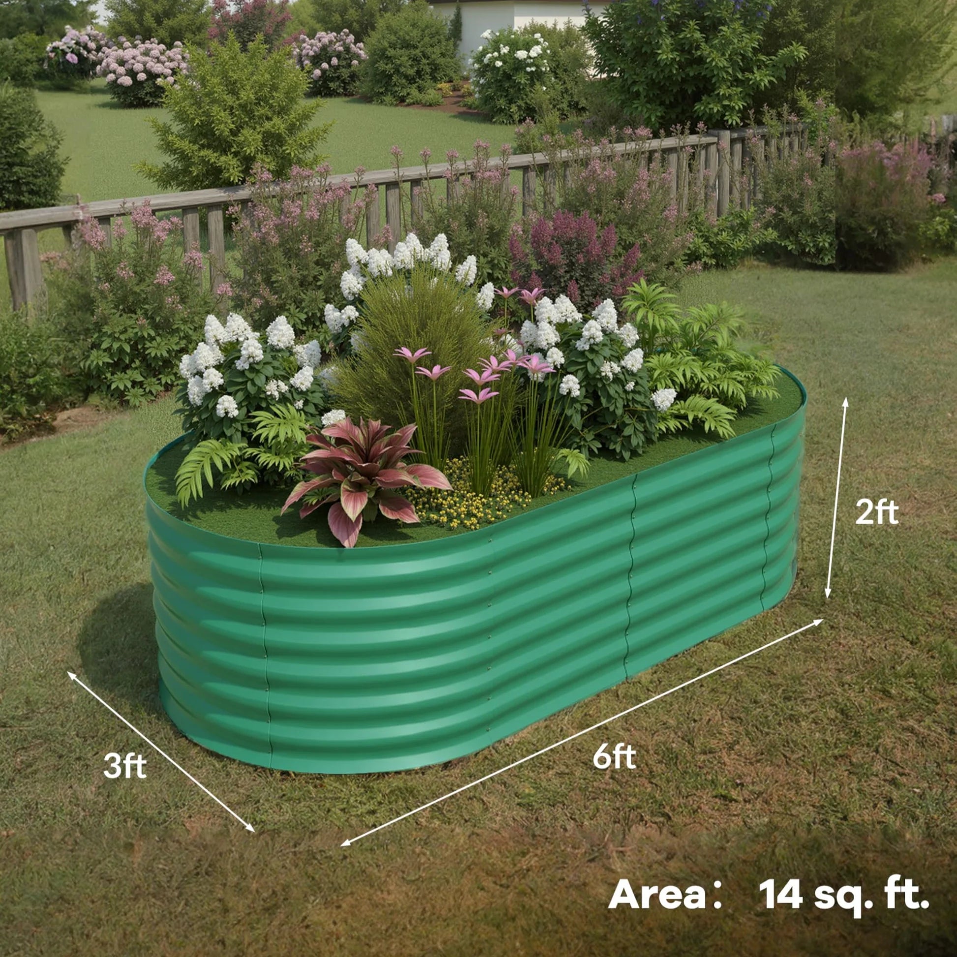 Garvee 1er Set Hochbeet Metall 183 x 90 x 60 cm, Verzinkt, Rostbeständig, Extra Tief, Grün