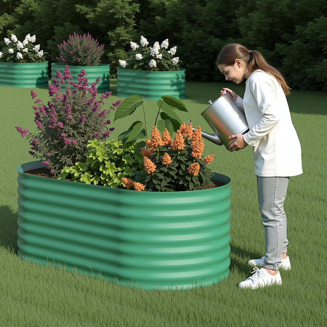 Garvee 1er Set Hochbeet Metall 122 x 60 x 60 cm, Verzinkt, Rostbeständig, Extra Tief, Grün
