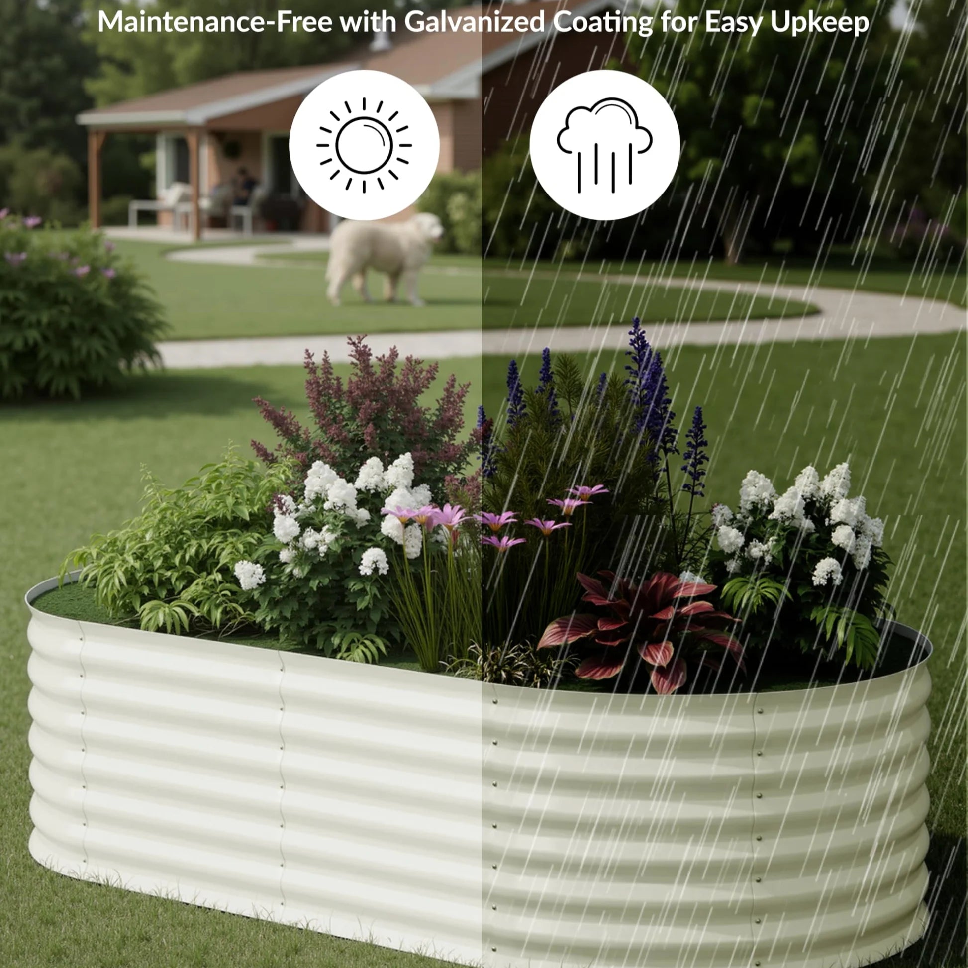Garvee Hochbeet Metall 183 x 90 x 60 cm, Verzinkt, Rostbeständig, Extra Tief, Beige, 1er Set