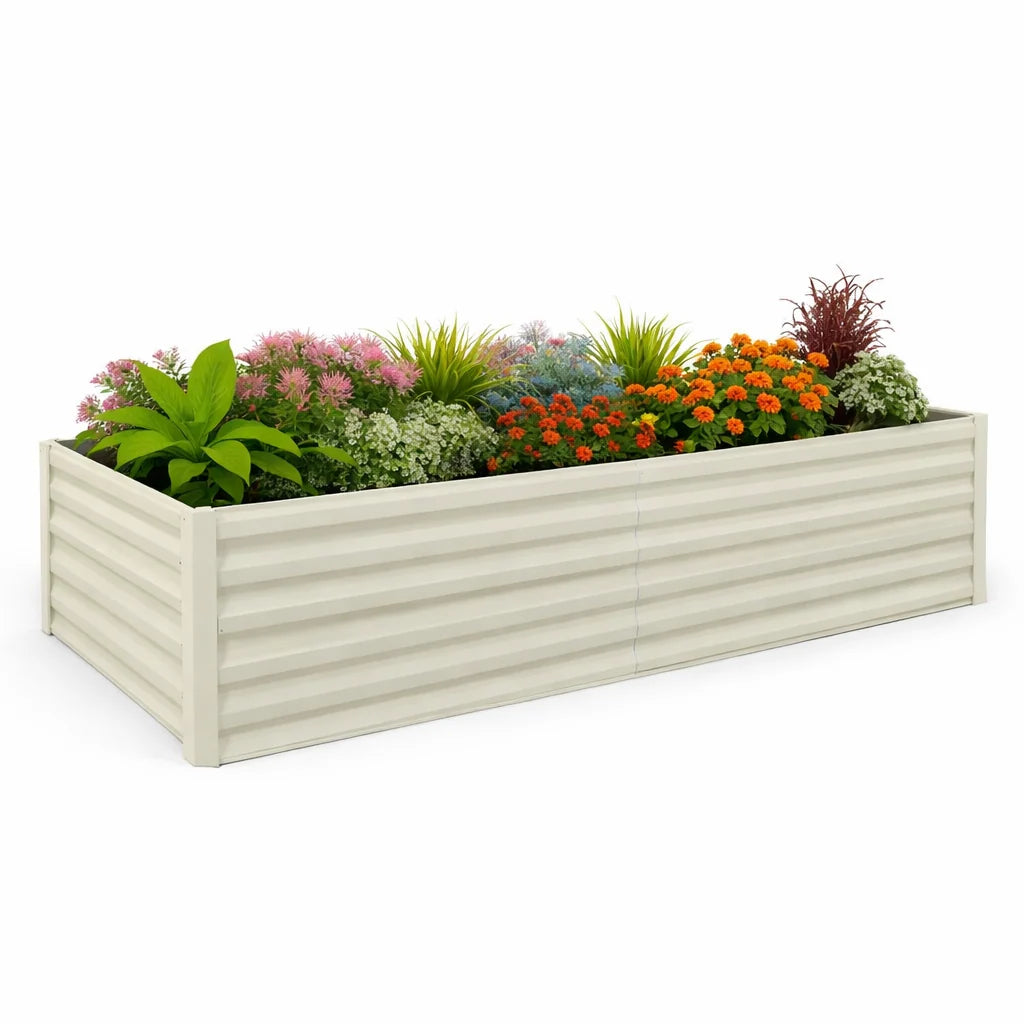 GARVEE Verzinktes Hochbeet 244 × 122 × 61 cm, Metall Pflanzbeet mit Offenem Boden, Rostbeständig und Wetterfest für Gemüse, Kräuter, Blumen und Garten, Beige