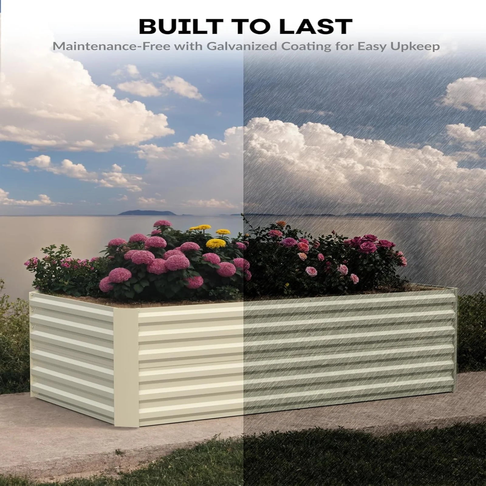 GARVEE Verzinktes Hochbeet 244 × 122 × 61 cm, Metall Pflanzbeet mit Offenem Boden, Rostbeständig und Wetterfest für Gemüse, Kräuter, Blumen und Garten, Beige