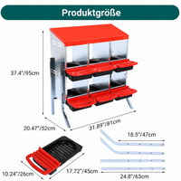 Garvee 2-stöckiges Legenest für Hühner, 6 Fächer, Hühnernistkasten aus verzinktem Stahl mit Stützbeinen & herausnehmbarer Auffangschale, Abrollnest für bis zu 12 Hennen, Rot