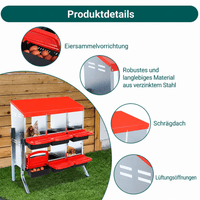 Garvee 2-stöckiges Legenest für Hühner, 6 Fächer, Hühnernistkasten aus verzinktem Stahl mit Stützbeinen & herausnehmbarer Auffangschale, Abrollnest für bis zu 12 Hennen, Rot