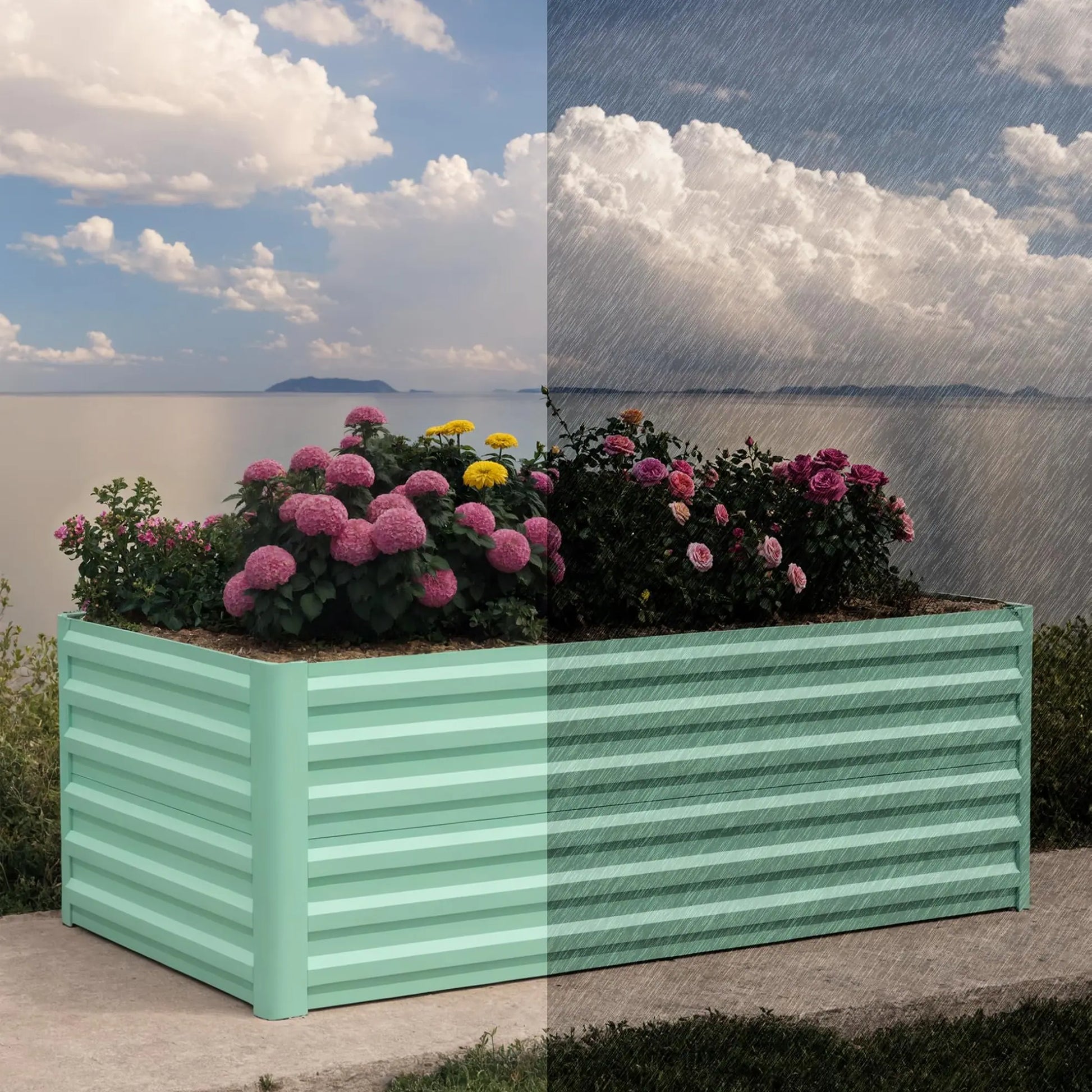 GARVEE Verzinktes Hochbeet 244 × 122 × 61 cm, Metall Pflanzbeet mit Offenem Boden, Rostbeständig und Wetterfest für Gemüse, Kräuter, Blumen und Garten, Grün