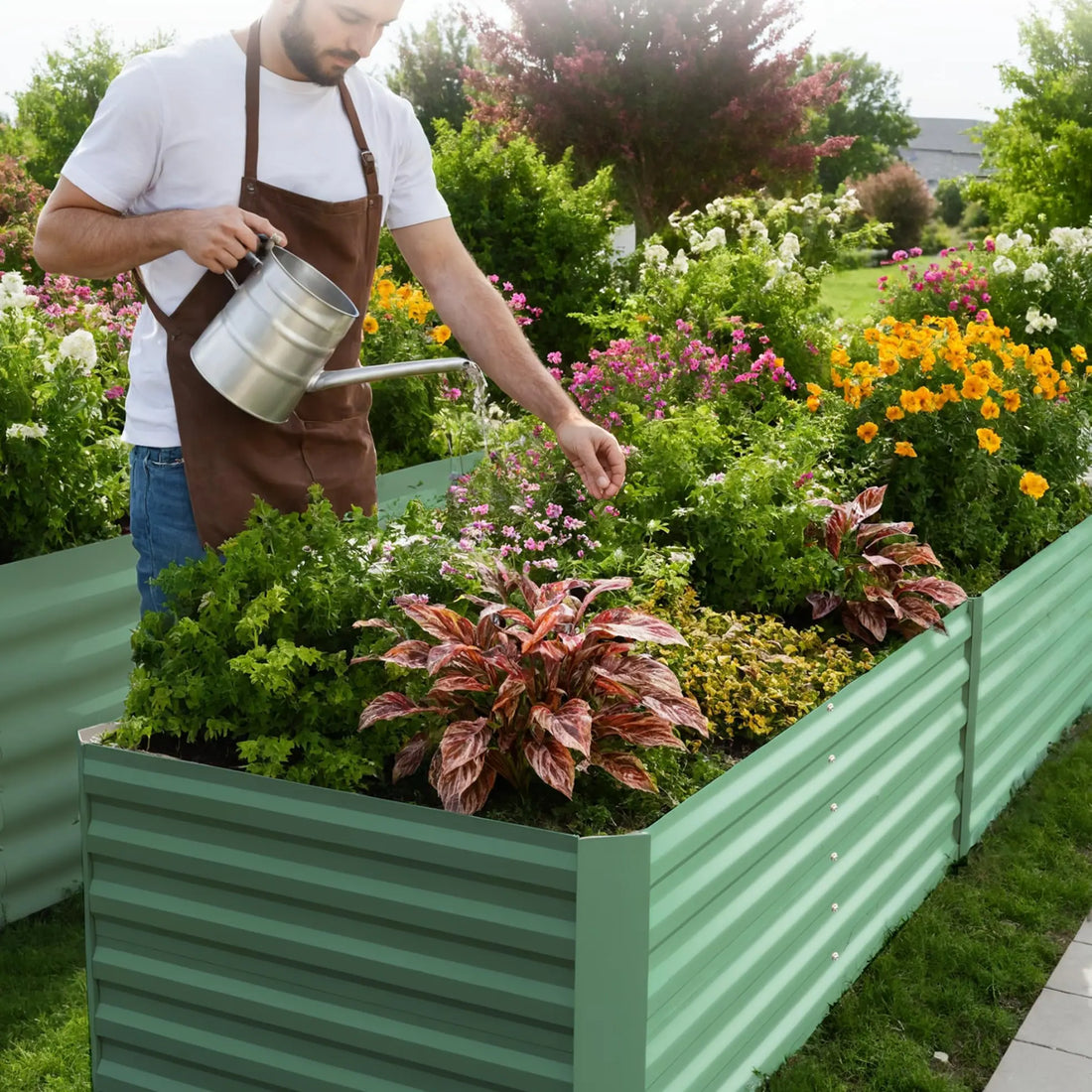 GARVEE Verzinktes Hochbeet 244 × 122 × 61 cm, Metall Pflanzbeet mit Offenem Boden, Rostbeständig und Wetterfest für Gemüse, Kräuter, Blumen und Garten, Grün