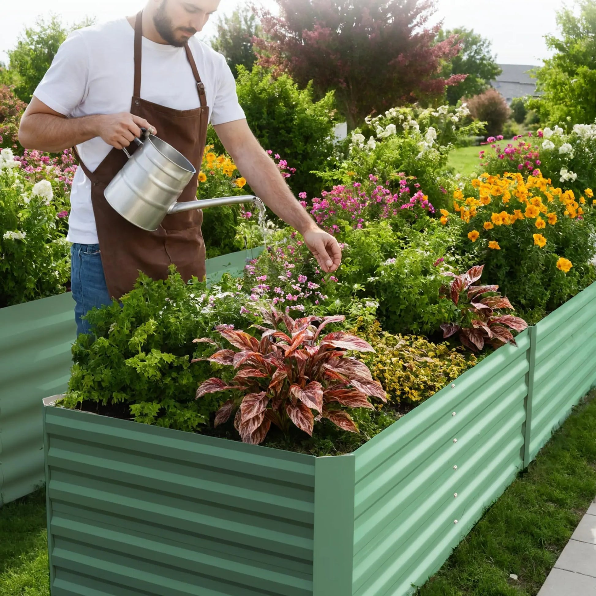 GARVEE Verzinktes Hochbeet 244 × 122 × 61 cm, Metall Pflanzbeet mit Offenem Boden, Rostbeständig und Wetterfest für Gemüse, Kräuter, Blumen und Garten, Grün