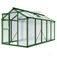 GARVEE Begehbares Aluminium Gewächshaus 183 × 305 cm, Gartengewächshaus mit Dachfenster, Verstellbarer Belüftung und Abschließbarer Tür, Windfest, Grün