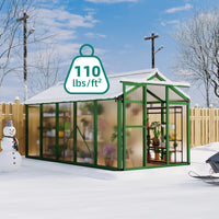 GARVEE Begehbares Aluminium Gewächshaus 183 × 305 cm, Gartengewächshaus mit Dachfenster, Verstellbarer Belüftung und Abschließbarer Tür, Windfest, Grün