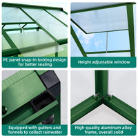 GARVEE Begehbares Aluminium Gewächshaus 183 × 305 cm, Gartengewächshaus mit Dachfenster, Verstellbarer Belüftung und Abschließbarer Tür, Windfest, Grün
