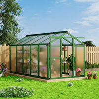 GARVEE Begehbares Aluminium Gewächshaus 183 × 305 cm, Gartengewächshaus mit Dachfenster, Verstellbarer Belüftung und Abschließbarer Tür, Windfest, Grün