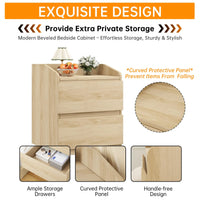 GARVEE Nachttisch ohne Griffe mit 2 Schubladen, Modernes Design aus Hellem Holz, Großer Stauraum für Schlafzimmer, Einfache Montage