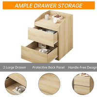 GARVEE Nachttisch ohne Griffe mit 2 Schubladen, Modernes Design aus Hellem Holz, Großer Stauraum für Schlafzimmer, Einfache Montage