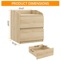 GARVEE Nachttisch ohne Griffe mit 2 Schubladen, Modernes Design aus Hellem Holz, Großer Stauraum für Schlafzimmer, Einfache Montage