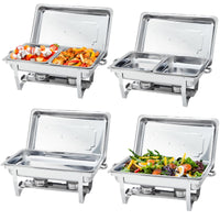 GARVEE Chafing Dish 4er Set, 8QT Edelstahl Warmhaltebehälter mit Klappbarem Rahmen, Buffetwärmer für Catering, Hochzeit und Veranstaltungen, Silber