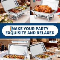 GARVEE Chafing Dish 4er Set, 8QT Edelstahl Warmhaltebehälter mit Klappbarem Rahmen, Buffetwärmer für Catering, Hochzeit und Veranstaltungen, Silber