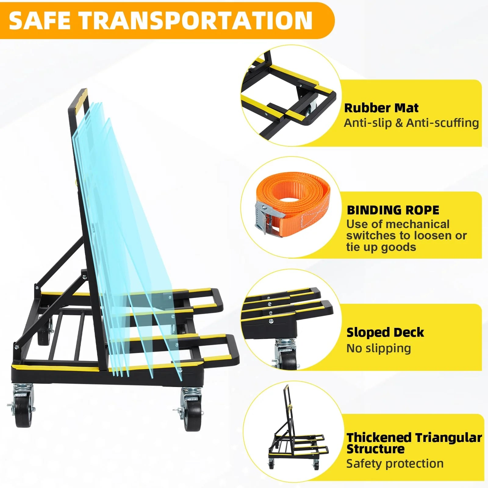 GARVEE Plattenwagen Klappbar, Bis 1000 kg Tragkraft mit Ausziehbarer Ladefläche, Stahl Transportwagen für Gipskartonplatten, Sperrholz, Glas und Fliesen