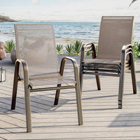 Garvee Stapelstühle Outdoor Set 4, Metallrahmen, Textilene, Atmungsaktiv, Für Garten & Terrasse, Grau