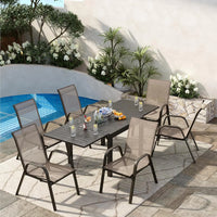 Garvee Stapelstühle Outdoor Set 4, Metallrahmen, Textilene, Atmungsaktiv, Für Garten & Terrasse, Grau