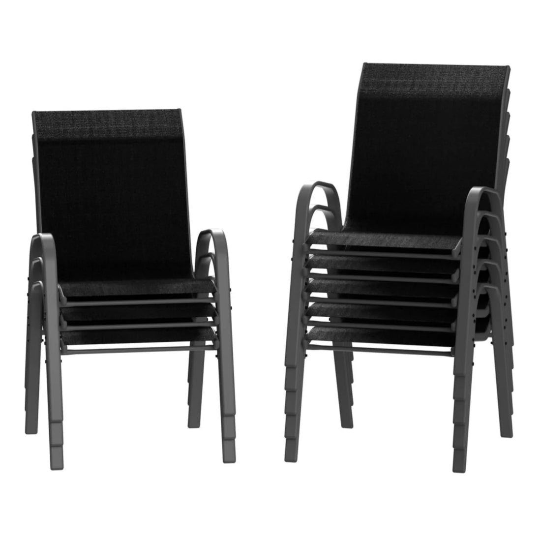 Garvee Stapelstühle Outdoor Set 4, Metallrahmen, Textilene, Atmungsaktiv, Für Garten & Terrasse, Schwarz