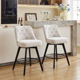 Garvee Barhocker 2er-Set, 66 cm, 360° drehbar, mit Rückenlehne, gepolstert, Leinen & Holz, Industrie-Stil, Beige - Beige
