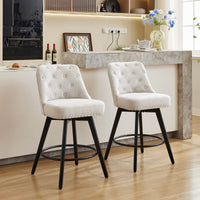 Garvee Drehbare moderne Barhocker mit gepolsterter Rückenlehne, Holzbeinen, Beige, 26 Zoll, für Küche und Bar zu Hause