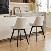 Garvee Drehbare moderne Barhocker mit gepolsterter Rückenlehne, Holzbeinen, Beige, 26 Zoll, für Küche und Bar zu Hause
