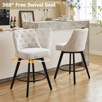 Garvee Drehbare moderne Barhocker mit gepolsterter Rückenlehne, Holzbeinen, Beige, 26 Zoll, für Küche und Bar zu Hause