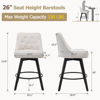 Garvee Drehbare moderne Barhocker mit gepolsterter Rückenlehne, Holzbeinen, Beige, 26 Zoll, für Küche und Bar zu Hause