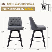 Garvee Moderne Drehbare Barhocker Mit Rückenlehne, 26" Sitzhöhe, Leinenstoff, Holzbeine, Gepolstert Für Kücheninsel Und Bar, Schwarz