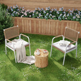 Garvee Rattan Stühle Set 2, Metallrahmen, Wetterfest, Pflegeleicht, Für Balkon & Garten - Weiß