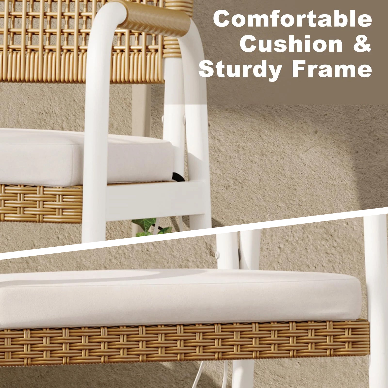 Garvee Rattan Stühle Set 2, Metallrahmen, Wetterfest, Pflegeleicht, Für Balkon & Garten