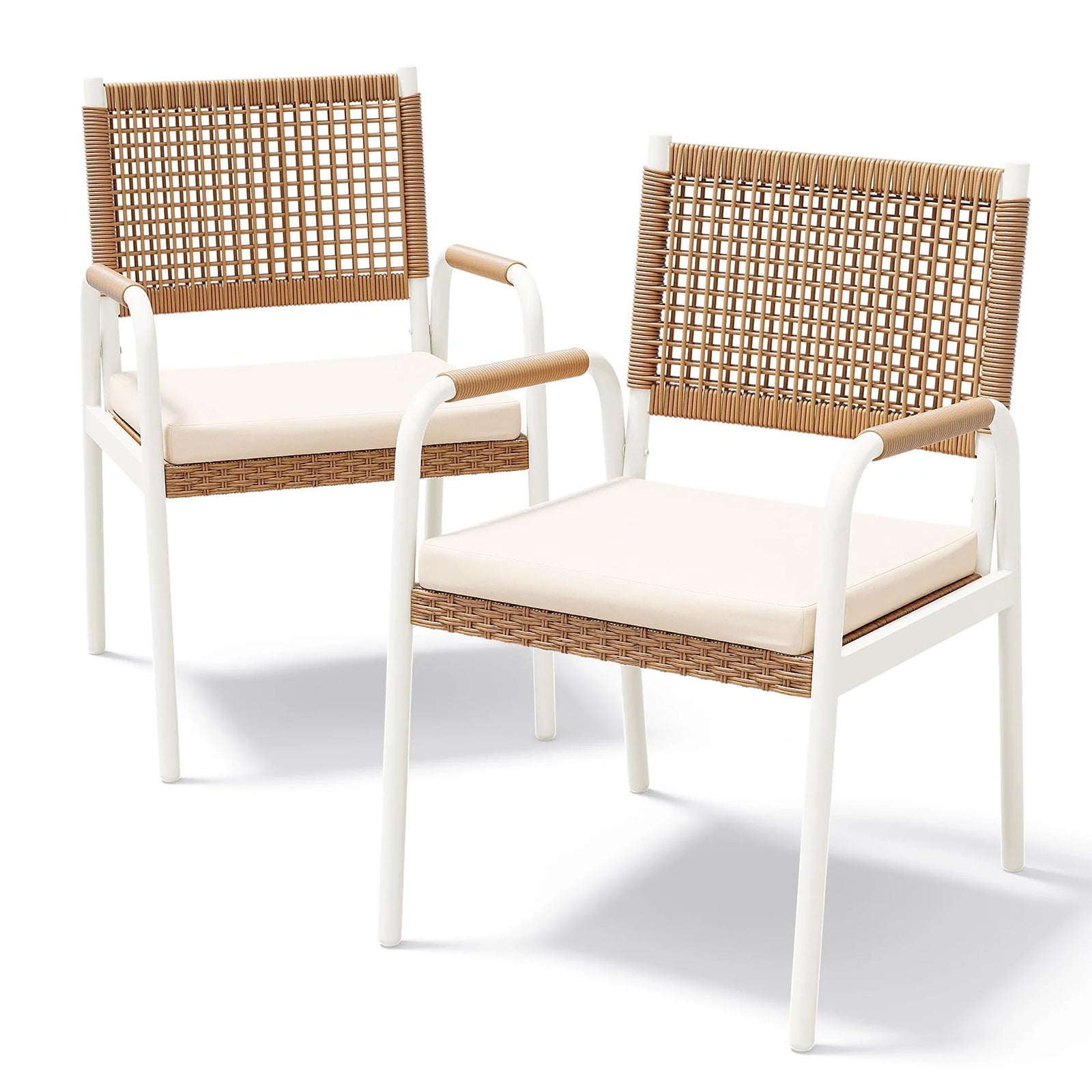 Garvee Rattan Stühle Set 2, Metallrahmen, Wetterfest, Pflegeleicht, Für Balkon & Garten