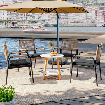 Garvee Rattan Stühle Set 4, Metallrahmen, Wetterfest, Pflegeleicht, Für Balkon & Garten, Schwarz