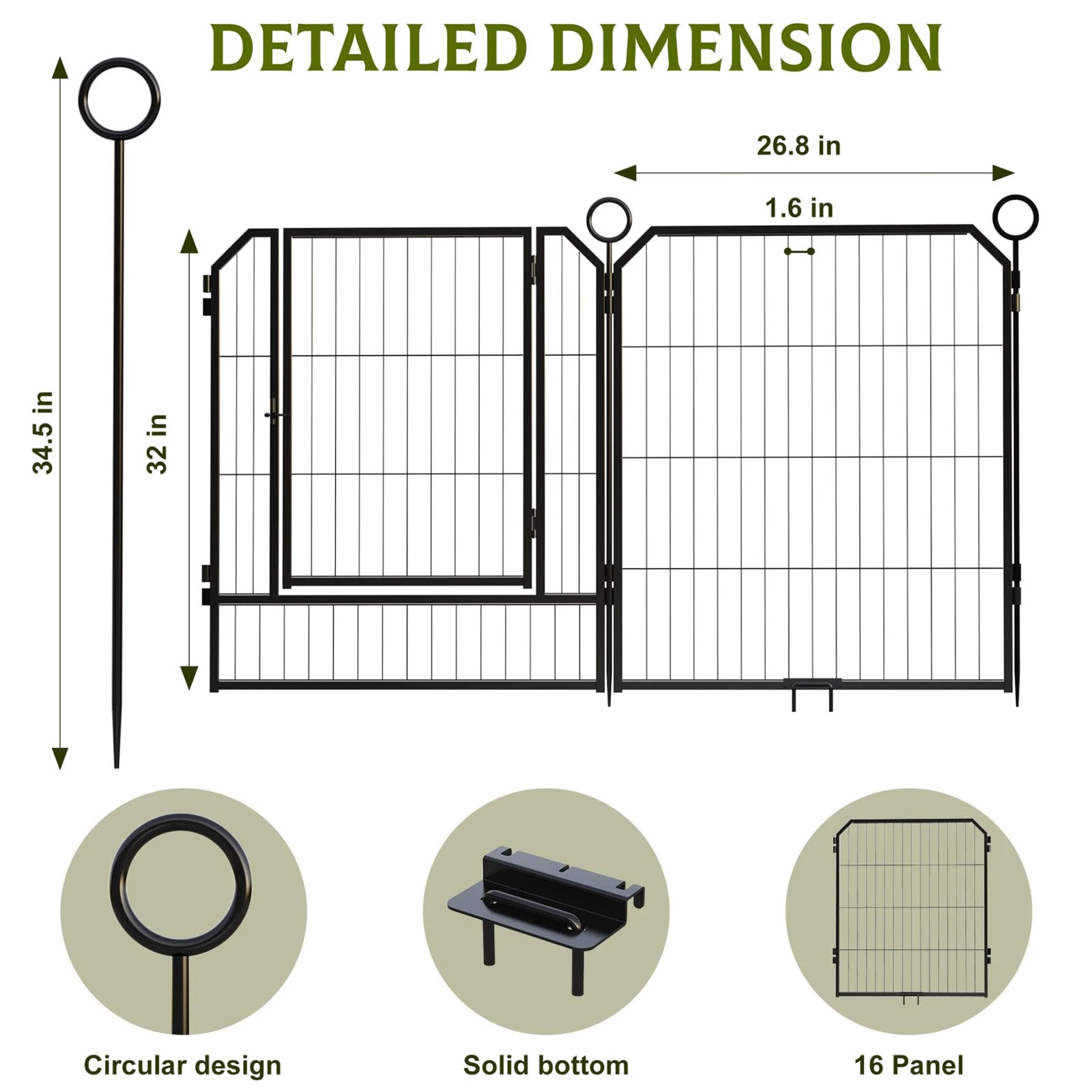 GARVEE Hundegehege 16-teilig mit Tür, 81 cm Hoch, Modulares Freilaufgehege aus Rostfreiem Stahl, Höhenverstellbar für Garten, Camping & Innenbereich