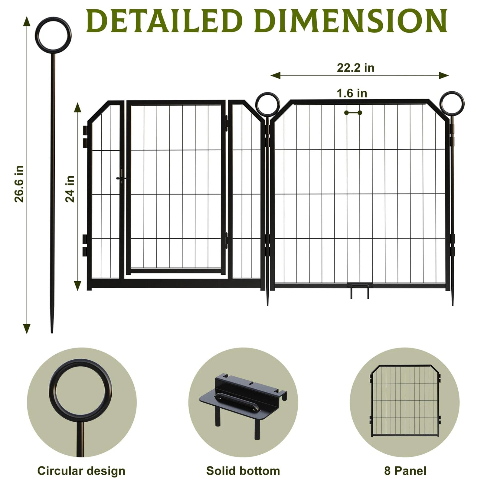 GARVEE Hundegehege 8-teilig mit Tür, 61 cm Hoch, Modulares Freilaufgehege aus Rostfreiem Stahl, Höhenverstellbar für Garten, Camping & Innenbereich