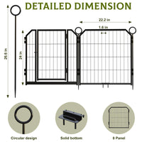 GARVEE Hundegehege 8-teilig mit Tür, 61 cm Hoch, Modulares Freilaufgehege aus Rostfreiem Stahl, Höhenverstellbar für Garten, Camping & Innenbereich