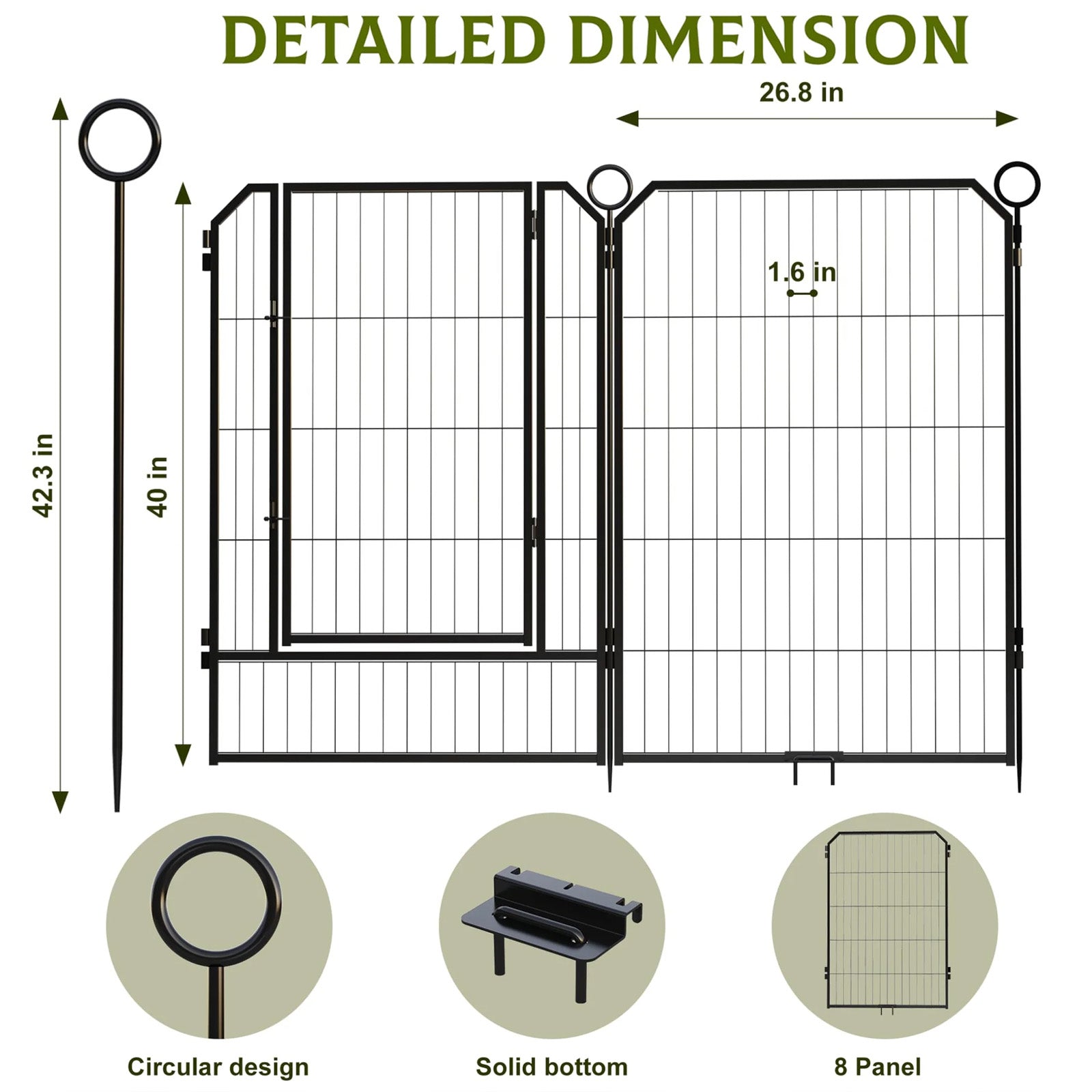 GARVEE Hundegehege 8-teilig mit Tür, 102 cm Hoch, Modulares Freilaufgehege aus Rostfreiem Stahl, Höhenverstellbar für Garten, Camping & Innenbereich