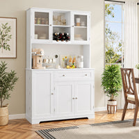 Garvee Küchenbuffet 180,3 cm, Küchenschrank und Vorratsschrank mit Arbeitsplatte, Schublade, Weinregal, Acryl-Türen und viel Stauraum, Landhausstil, Weiß
