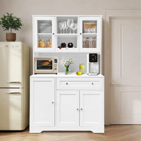 Garvee Küchenbuffet 180,3 cm, Küchenschrank und Vorratsschrank mit Arbeitsplatte, Schublade, Weinregal, Acryl-Türen und viel Stauraum, Landhausstil, Weiß