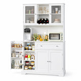 Garvee Küchenbuffet 180,3 cm, Küchenschrank und Vorratsschrank mit Arbeitsplatte, Schublade, Weinregal, Acryl-Türen und viel Stauraum, Landhausstil, Weiß