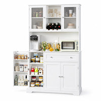 Garvee Küchenbuffet 180,3 cm, Küchenschrank und Vorratsschrank mit Arbeitsplatte, Schublade, Weinregal, Acryl-Türen und viel Stauraum, Landhausstil, Weiß