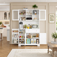 Garvee Küchenbuffet 180,3 cm, Küchenschrank und Vorratsschrank mit Arbeitsplatte, Schublade, Weinregal, Acryl-Türen und viel Stauraum, Landhausstil, Weiß