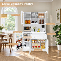 Garvee Küchenbuffet 180,3 cm, Küchenschrank und Vorratsschrank mit Arbeitsplatte, Schublade, Weinregal, Acryl-Türen und viel Stauraum, Landhausstil, Weiß