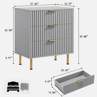 GARVEE 3-Schubladen-Kommode im Modernen Design, Geriffelte Fronten aus MDF-Holz, Viel Stauraum für Schlafzimmer, Wohnzimmer, Flur und Büro, Grau