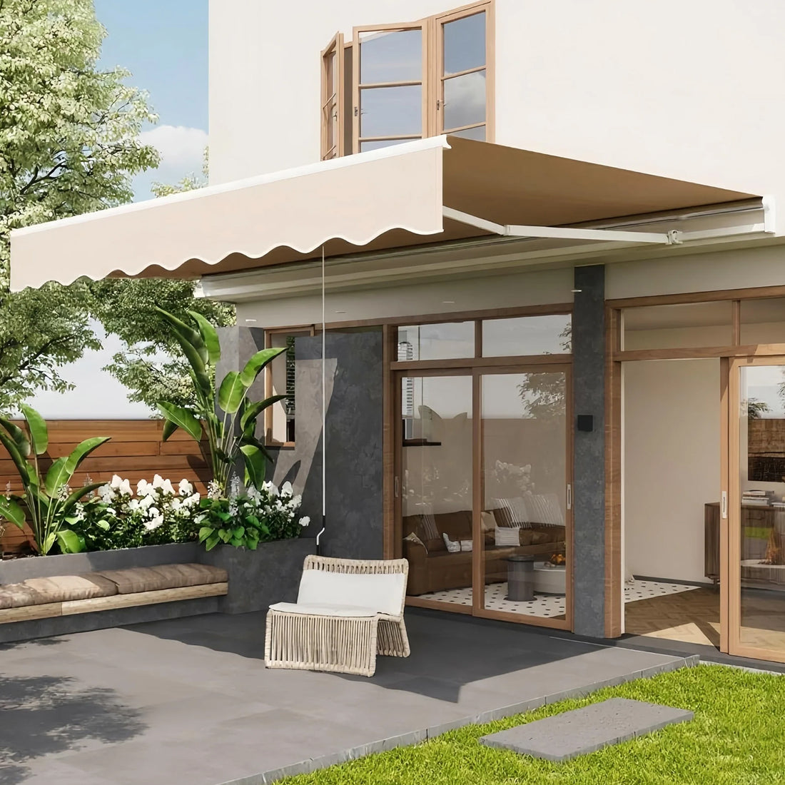 Garvee Markise 3×2.5 m, Aluminiumrahmen, Wasserdicht, UV-Schutz, Für Terrasse & Balkon, Beige