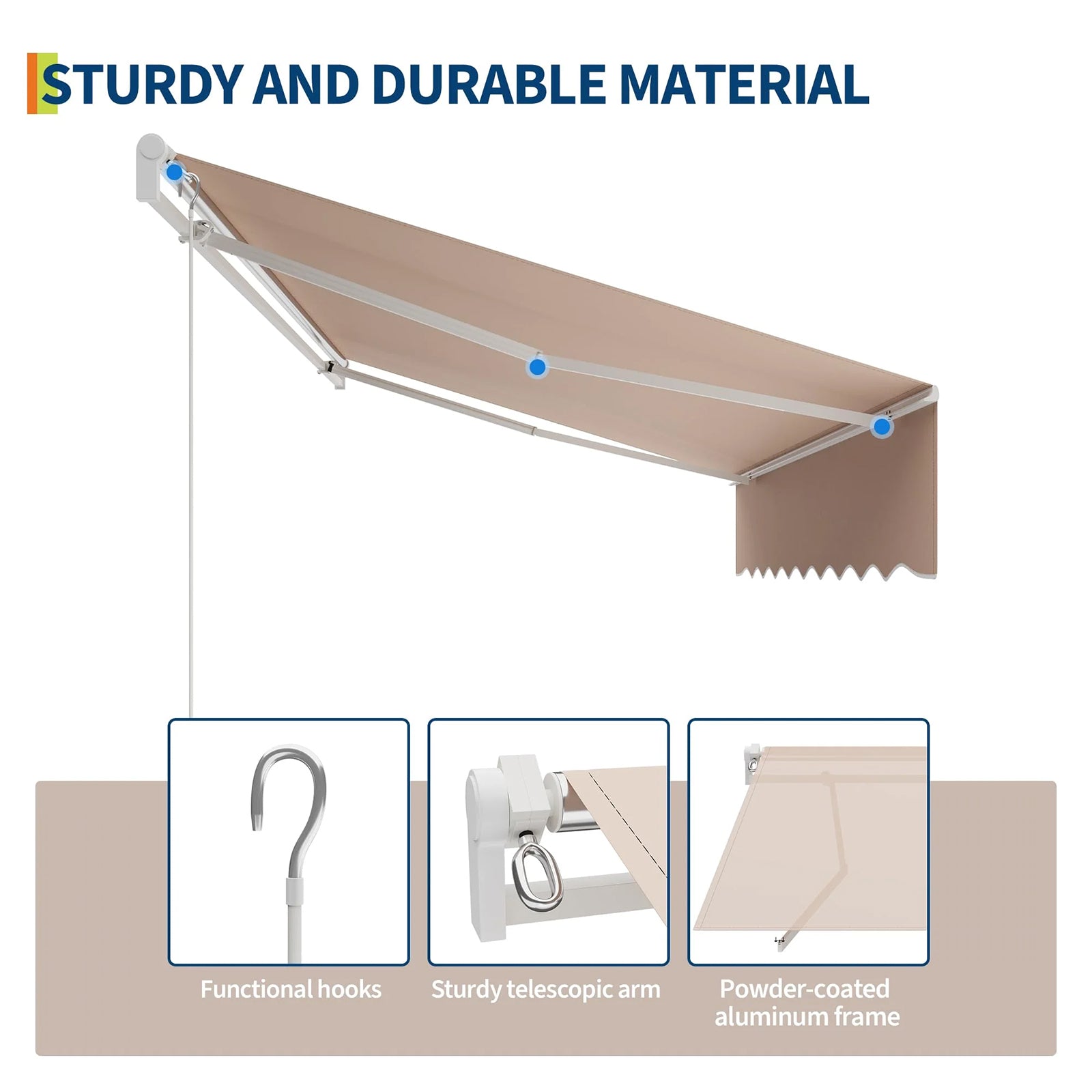 Garvee Markise 3×2.4 m, Aluminiumrahmen, Wasserdicht, UV-Schutz, Für Terrasse & Balkon, Beige