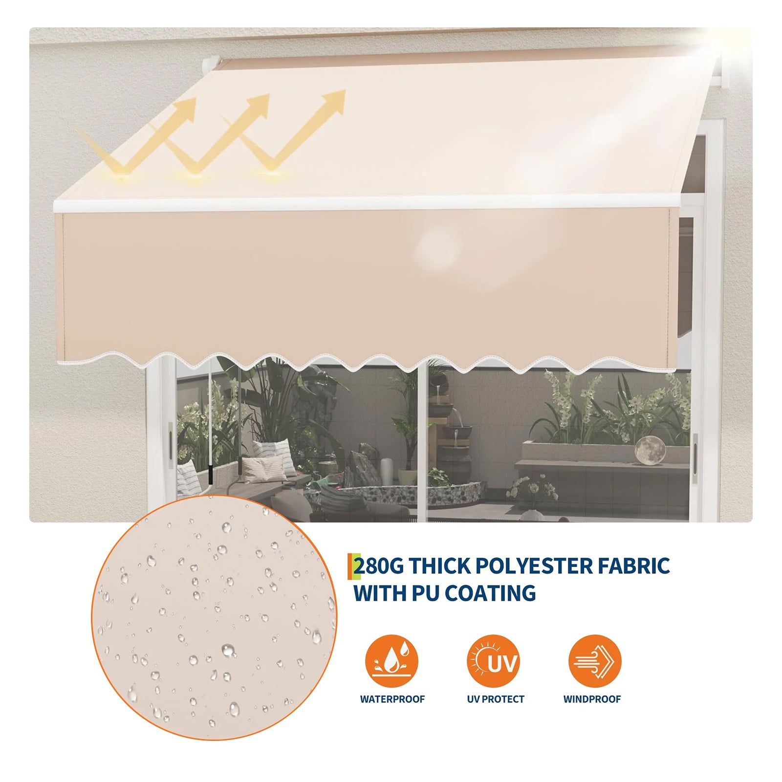 Garvee Markise 3×2.4 m, Aluminiumrahmen, Wasserdicht, UV-Schutz, Für Terrasse & Balkon, Beige